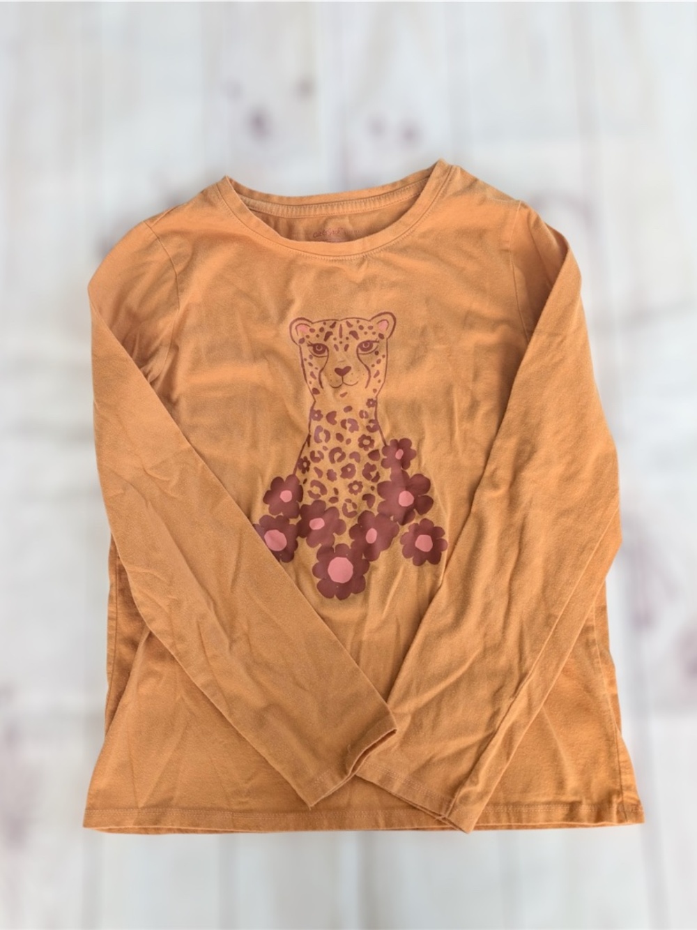 Girl's Cat & Jack Size Large 10/12 cheetah flowers mustard long sleeve shirt top